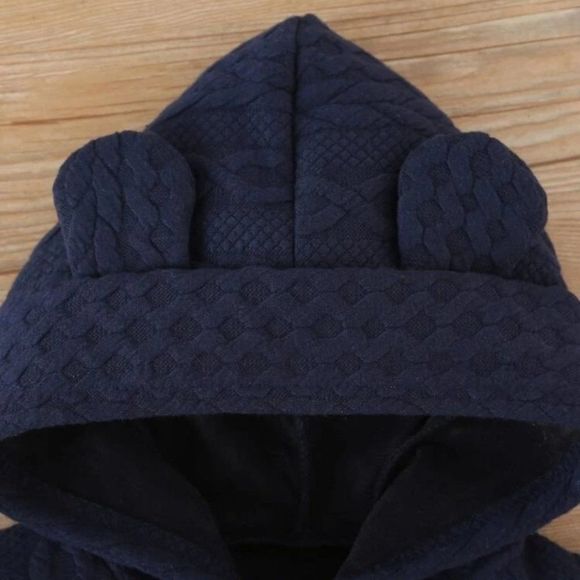 Baby onesie sweat suit hooded bear ears, navy blue - Picture 3 of 5